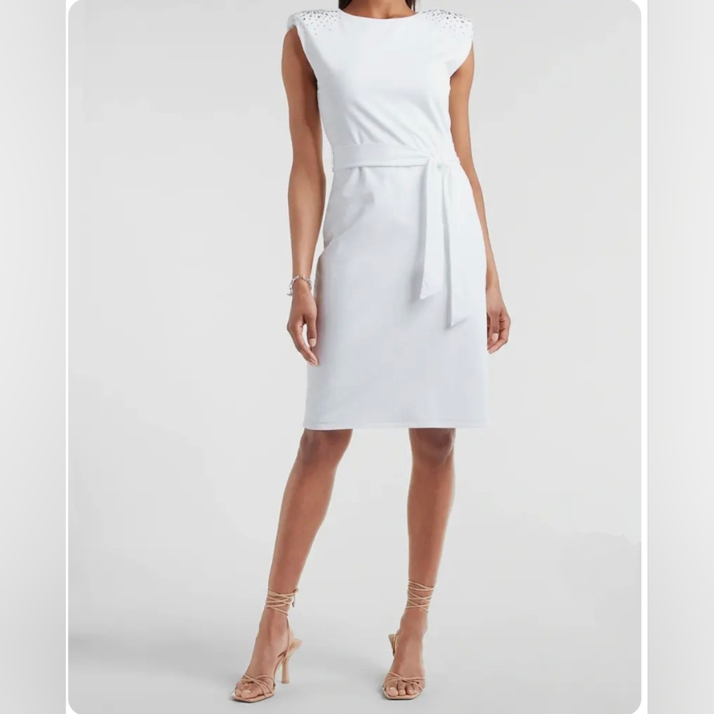 Express Rhinestone Embellished T-Shirt Dress in White, Size XS